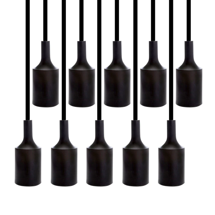 Pack 10 Douilles E27 avec Câble et Rosace - Noir 2 Pack 10 Douilles E27 avec Câble et Rosace - Noir 2