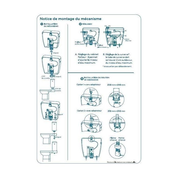 Kit de chasse d'eau - NOVOBAIN - Avec mécanisme et robinet - Débit 3/6L - Hauteur réglable (250 a 510 mm) - Accessoires inclus 2