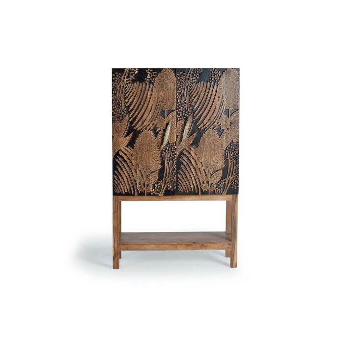 Giner y Colomer Buffet à bouteilles en acacia massif sculpté à la main, finition naturelle avec détails noirs, 160x100x40 cm 0 Giner y Colomer Buffet à bouteilles en acacia massif sculpté à la main, finition naturelle avec détails noirs, 160x100x40 cm 0