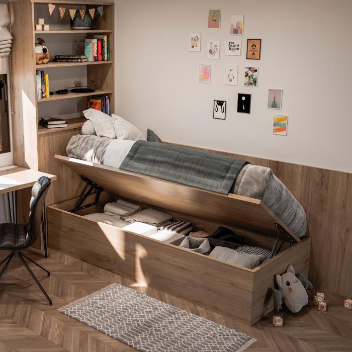 Emuca Jeu de ensemble de levage pour lits, ouverture latérale, pour lits de 90 cm, Acier, Peint en noir 1