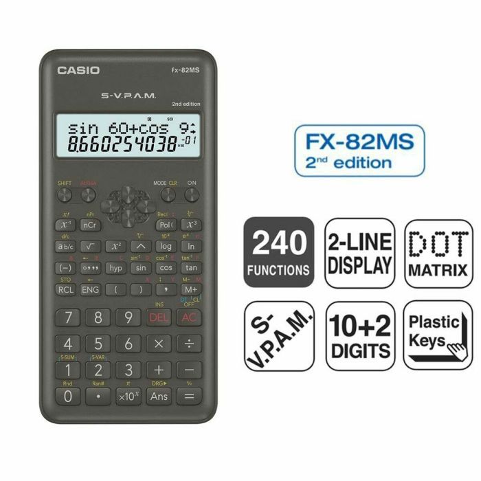 Calculatrice scientifique Casio FX-82 MS2 Noir Gris foncé Plastique 1 Calculatrice scientifique Casio FX-82 MS2 Noir Gris foncé Plastique 1