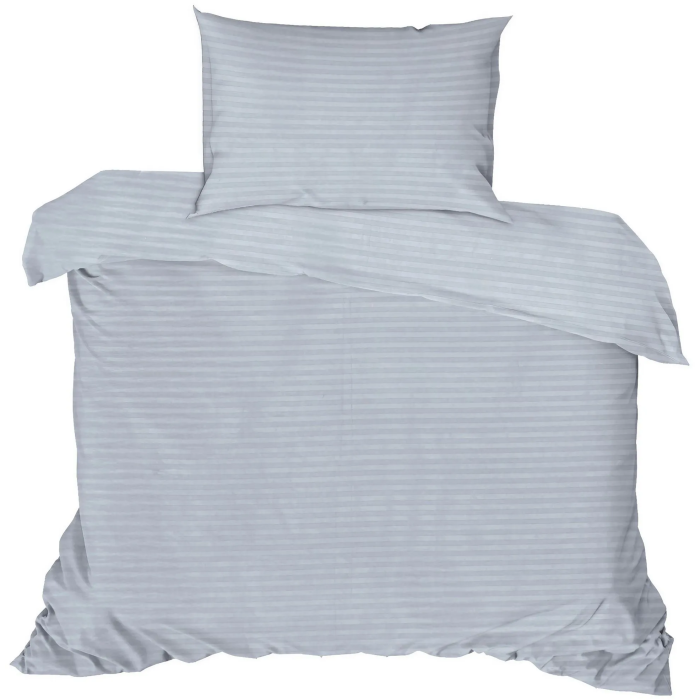 Parure de lit en satin de coton imprimé rayures gris, 1 housse de couette 140 x 200 cm + 1 taie d'oreiller 60 x 60 cm