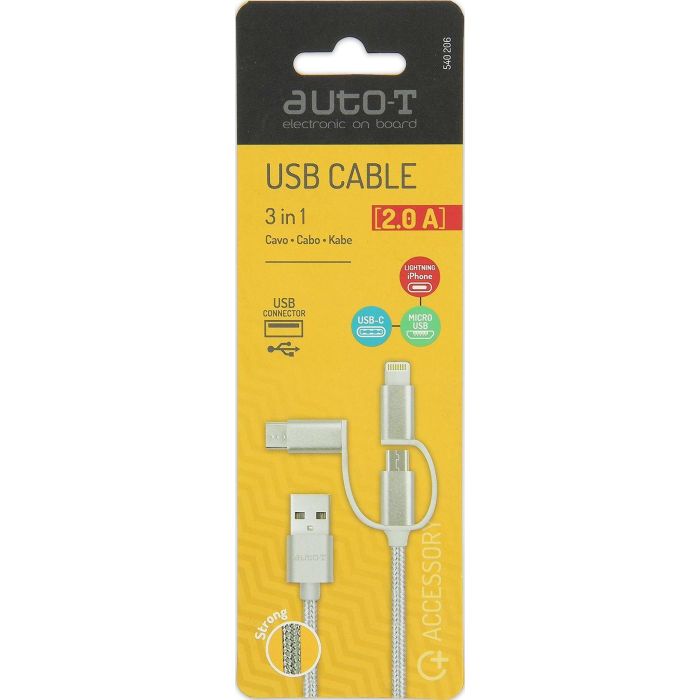 Câble 3 en 1 - AUTO T - 540206 - Micro-USB - Apple - USB-C 2