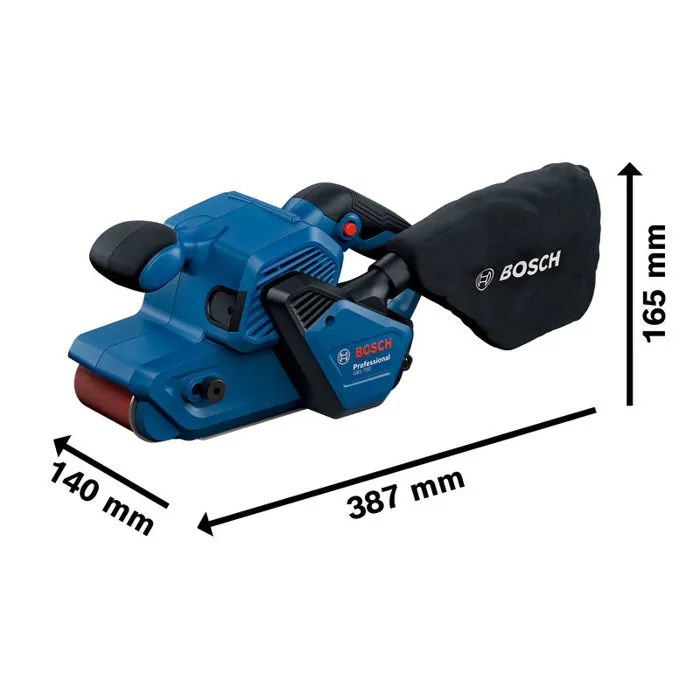 Bosch Professional Ponceuse à bande filaire GBS 750 230V 850W (200-420 m/min) avec bande abrasive et sac à poussière pour bois et métal