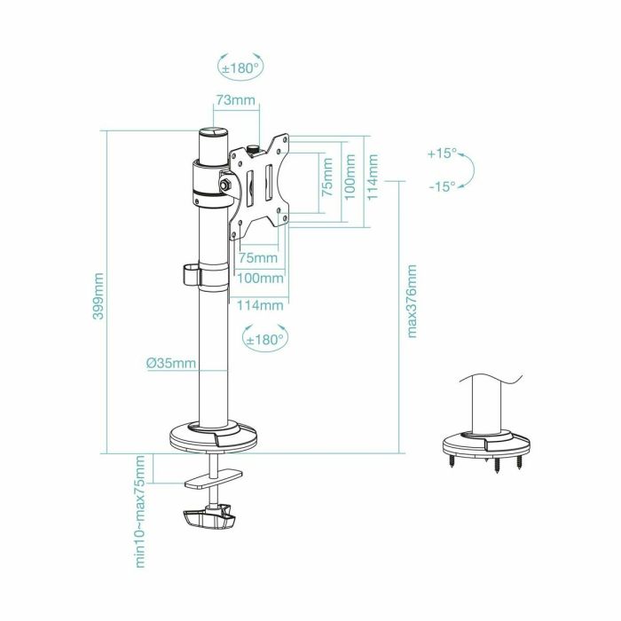 Support de table d'écran TooQ DB1131TN-B 17" 32" 8 kg 7 Support de table d'écran TooQ DB1131TN-B 17" 32" 8 kg 7