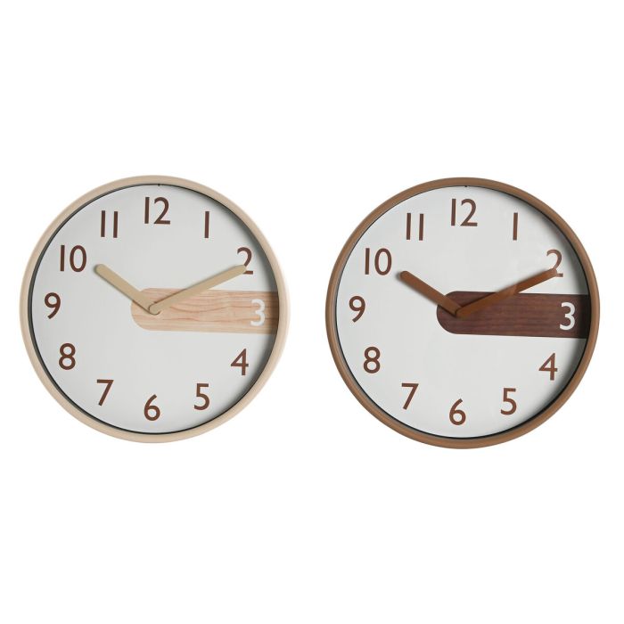 Horloge Murale Home ESPRIT Marron Naturel PVC Bois 30 x 4,7 x 30 cm (2 Unités)