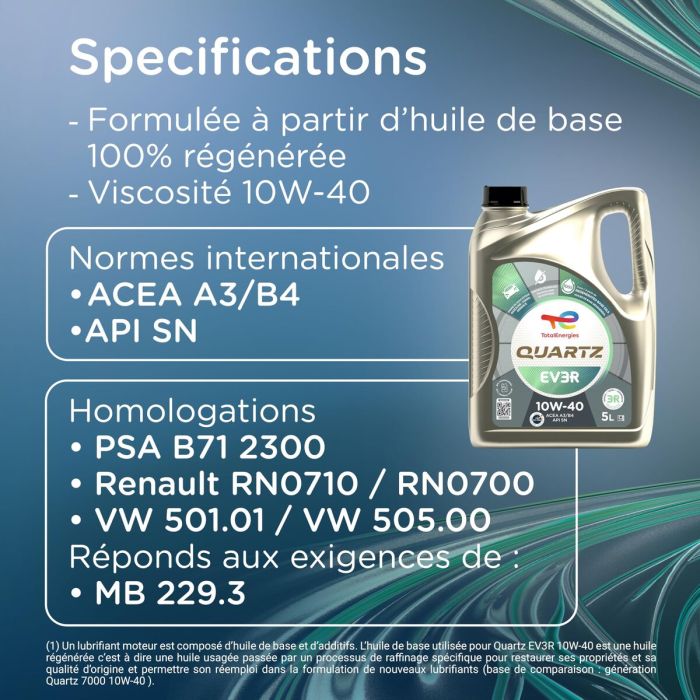 Huile de moteur pour voiture Totalenergies Quartz EV3R 10W40 5 L 5