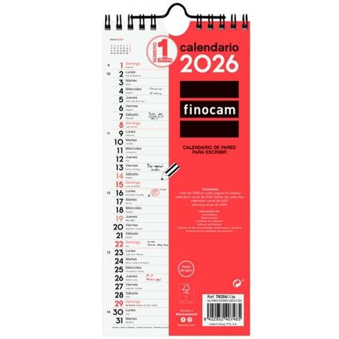calendrier mural Finocam Papier 2026 11 x 23,5 cm