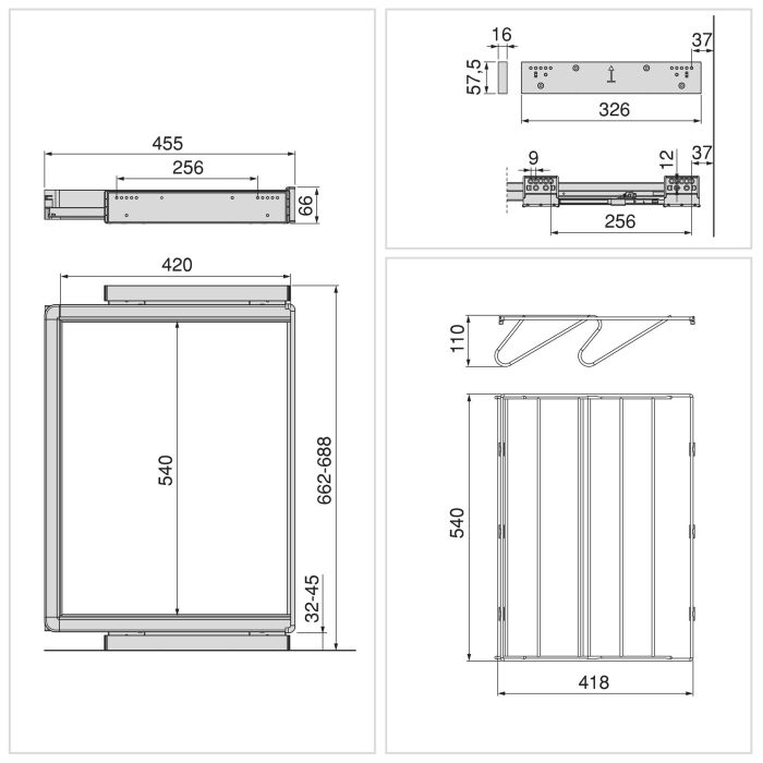 Emuca Kit tiroir à chaussures et rack ajustable Quartz pour armoires, glissières extension totale et à fermeture douce, Module 70cm, Finition Titane 11
