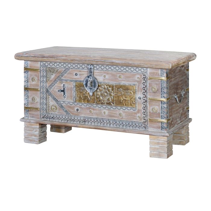 GINER Y COLOMER - Baûl de Mango Vieilli Blanc - Coffre en Bois Massif avec Détails en Bronze - Ouverture Supérieure - Meuble Artisanal 0 GINER Y COLOMER - Baûl de Mango Vieilli Blanc - Coffre en Bois Massif avec Détails en Bronze - Ouverture Supérieure - Meuble Artisanal 0
