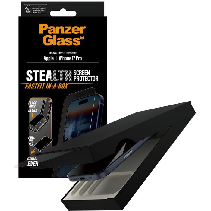 PanzerGlass Stealth Screen Protector w. Black Frame iPhone 17 Pro | Ultra-Wide Fit w. Fastfit in-a-box 4 PanzerGlass Stealth Screen Protector w. Black Frame iPhone 17 Pro | Ultra-Wide Fit w. Fastfit in-a-box 4