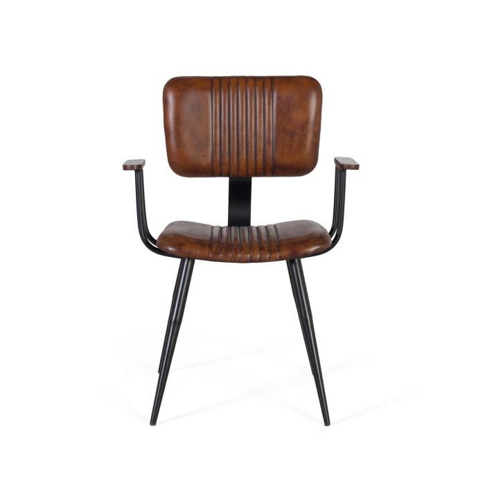 GINER Y COLOMER - Lot de 2 chaises design avec structure robuste en tube de fer noir et assise en cuir de vache marron, style moderne et épuré 1