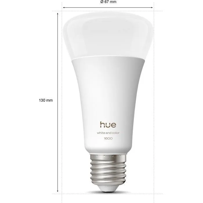 Philips Hue - Ampoule LED connectée intelligente A67, E27, 11.8W, 1600 lumens, lumière blanche chaude (1000-2000K) avec gradation Philips Hue - Ampoule LED connectée intelligente A67, E27, 11.8W, 1600 lumens, lumière blanche chaude (1000-2000K) avec gradation