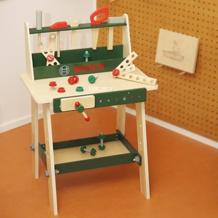 Klein - 8169 - Etabli enfant en bois FSC Bosch, avec accessoires (marteau, scie, clés, vis) - Dimensions 55 x 50 x 75 cm - Jouet à partir de 3 ans Klein - 8169 - Etabli enfant en bois FSC Bosch, avec accessoires (marteau, scie, clés, vis) - Dimensions 55 x 50 x 75 cm - Jouet à partir de 3 ans