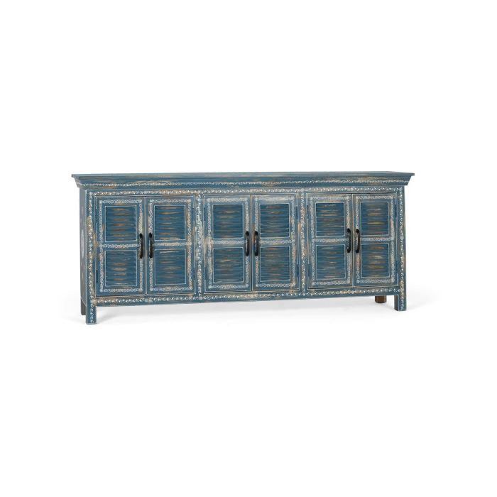 GINER Y COLOMER - Buffet Artisanal 6 Portes en Bois de Mango, Meuble de Rangement, Azul, Dimensions Portes 51x26cm 1 GINER Y COLOMER - Buffet Artisanal 6 Portes en Bois de Mango, Meuble de Rangement, Azul, Dimensions Portes 51x26cm 1