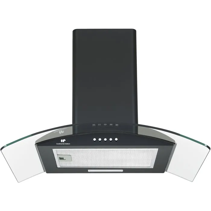 Continental Edison Hotte décorative aspirante CEH60GB2 - 60 cm - 2 modes (recyclage/extraction) - Noir/Verre - Classe A