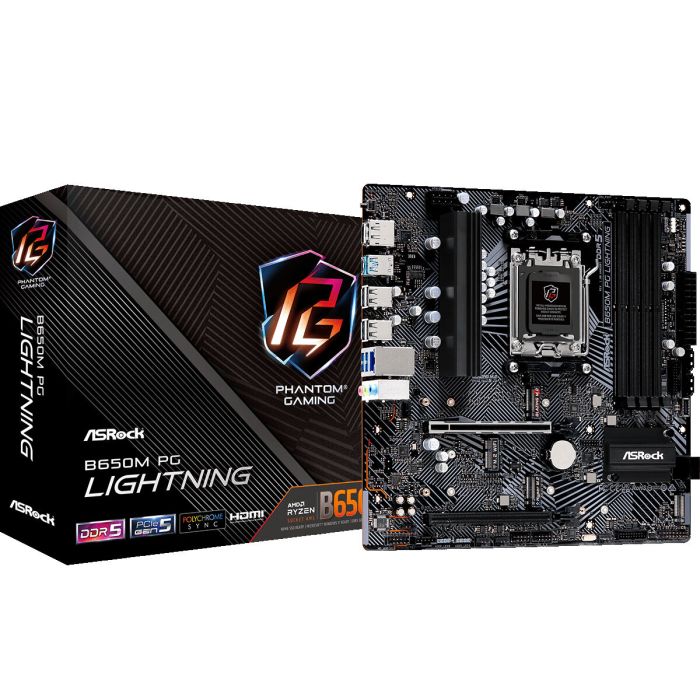 Carte Mère ASRock B650M PG LIGHTNING AMD B650 AMD AM5 1 Carte Mère ASRock B650M PG LIGHTNING AMD B650 AMD AM5 1