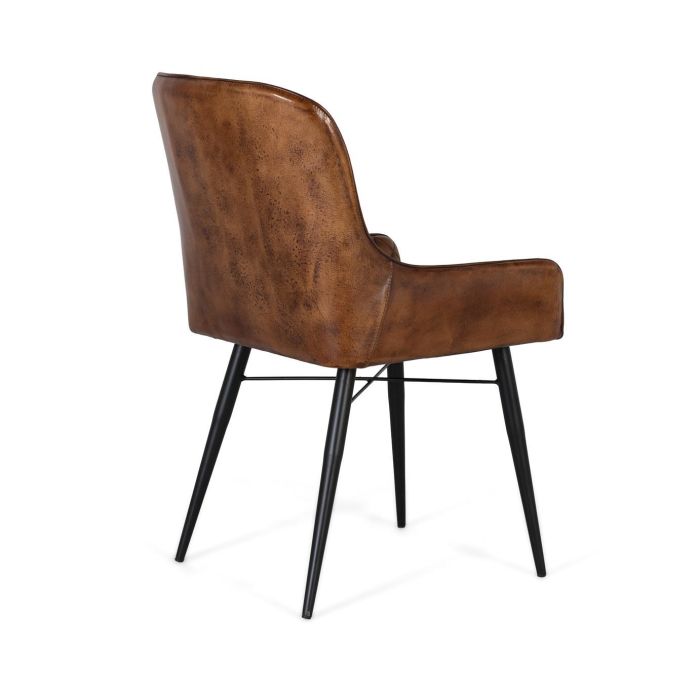 GINER Y COLOMER - Fauteuil design en cuir marron vieilli, dossier capitonné, structure en fer noir - 87x62x51 cm 3