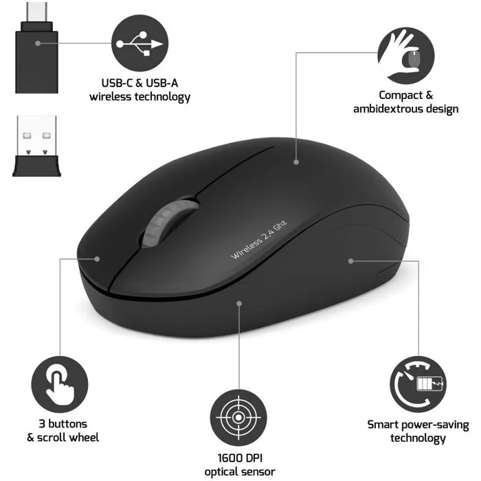 PORT Designs 900540 - Souris sans fil Collection II 2.4 GHz, Design ultra-compact et silencieux, Graphite Noir PORT Designs 900540 - Souris sans fil Collection II 2.4 GHz, Design ultra-compact et silencieux, Graphite Noir