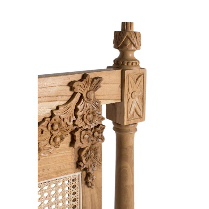 GINER Y COLOMER - Cabecero en tête de lit en bois massif de teck avec panneau en canne tressée, design Louis XVI classique, finition naturelle - 174 cm 3