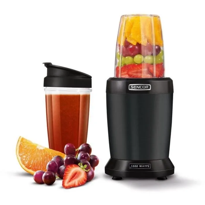 Sencor SNB 4303BK Blender Smoothie Extra Puissance 1200 W avec Accessoires, Bol 1 L et 0.8 L, 6 Lames Titane Inox pour Soupes, Cocktails, Aliments Bébé Sencor SNB 4303BK Blender Smoothie Extra Puissance 1200 W avec Accessoires, Bol 1 L et 0.8 L, 6 Lames Titane Inox pour Soupes, Cocktails, Aliments Bébé