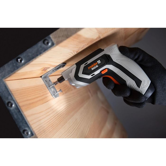 Meister MAS36 Visseuse sans fil 3,6V avec batterie Li-ion 2,0 Ah, couple 5 Nm, vitesse 220 tours/min, éclairage LED et grip confortable