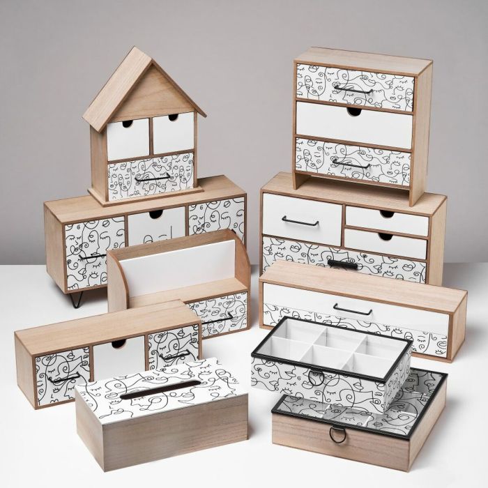 Boîte à bijoux ONE LINE Blanc Noir Naturel Bois MDF 40 x 12 x 20 cm 1