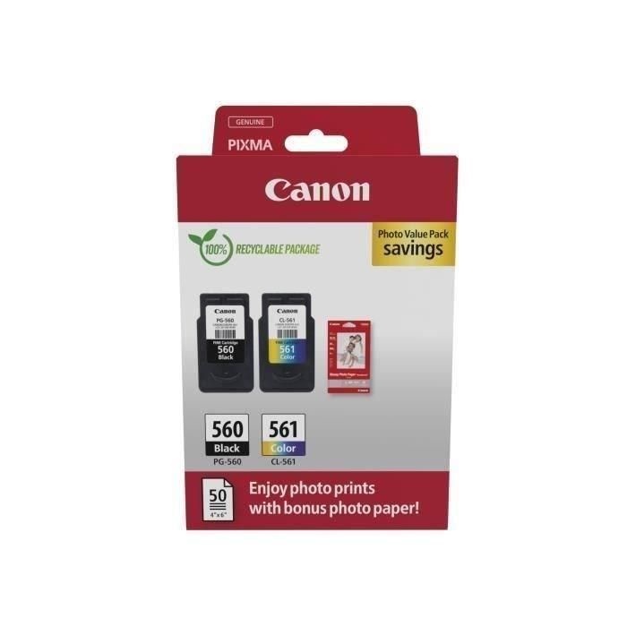 Pack de 2 cartouches d'encre + pack papiers photo - CANON - PG-560 Noir + CL-561 Couleur 0