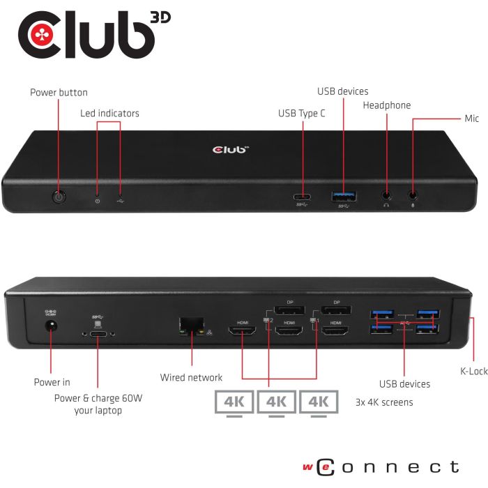 Club3D 4K ChargingDock USB-C ->6xUSB3/2xDP/HDMI/LAN/Audio 12