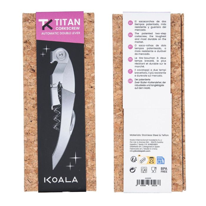 Sacacorchos Acero Inoxidable y Teflón Titan Premium Koala 13,5x12x3 cm (6 Unidades) 6