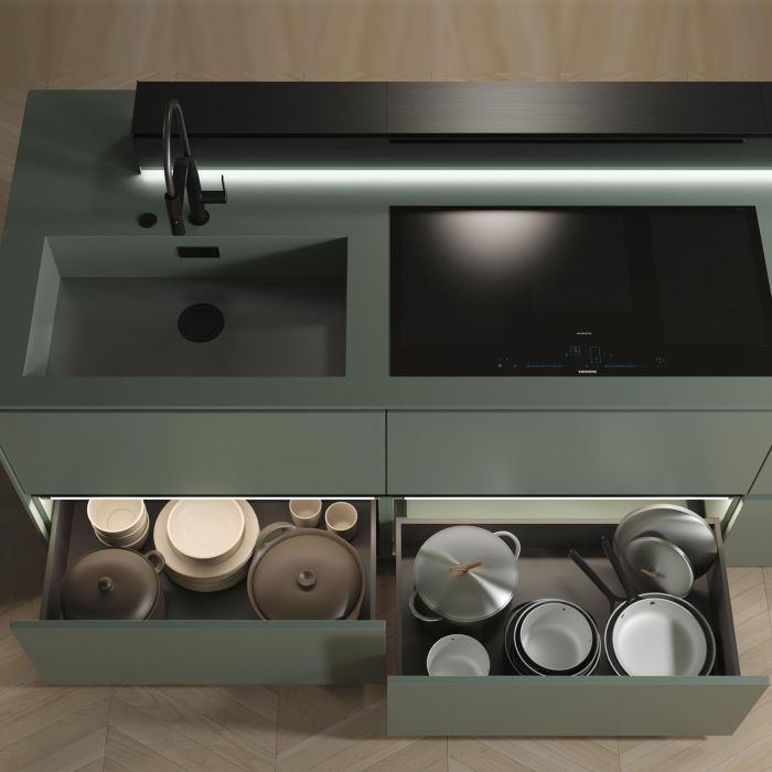 Emuca Tiroir extérieur Vertex avec réglages 3D hauteur 242mm, 60kg, profondeur 450mm, acier, Gris antracite 1