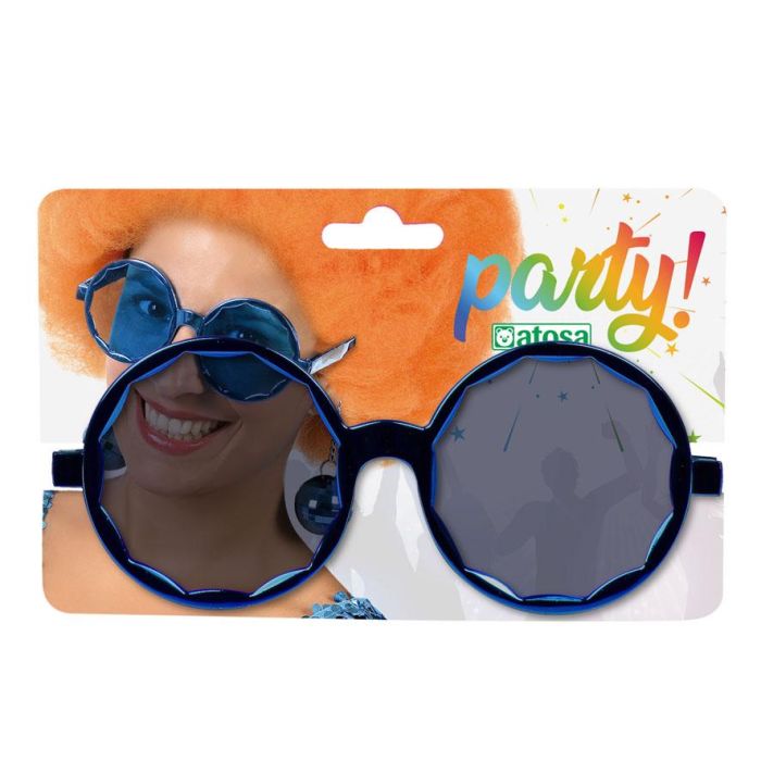 Gafas Redondas Lunettes de Carnaval Rétro Femme Adulte avec Pendants Boules Disco Bleues - Accessoire Années 70