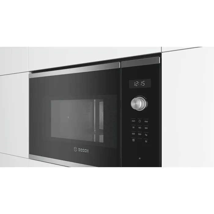 Bosch BFL554MS0 Micro-ondes encastrable Série 6 - Noir/Inox - 900 W - 7 programmes AutoPilot - Affichage LED tactile - 59.4 x 38.8 x 38.3 cm Bosch BFL554MS0 Micro-ondes encastrable Série 6 - Noir/Inox - 900 W - 7 programmes AutoPilot - Affichage LED tactile - 59.4 x 38.8 x 38.3 cm