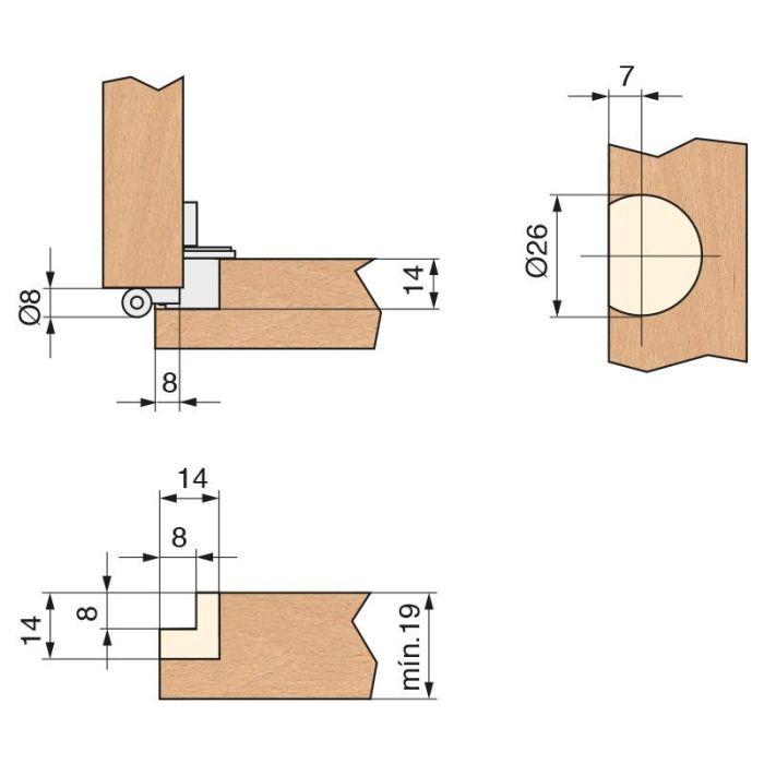Bisagra Estilo Sin Remate Ø26. Acabado Oro Viejo Herrajes Alk 1