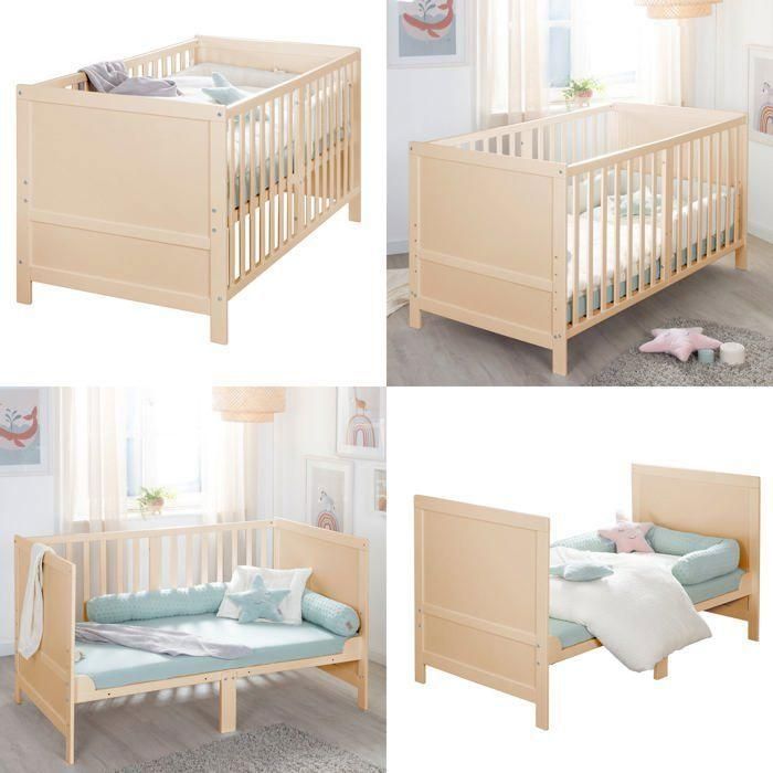 Lit bébé évolutif - 70 x 140 cm - ROBA - EASY SLEEP - Bois naturel 2 Lit bébé évolutif - 70 x 140 cm - ROBA - EASY SLEEP - Bois naturel 2
