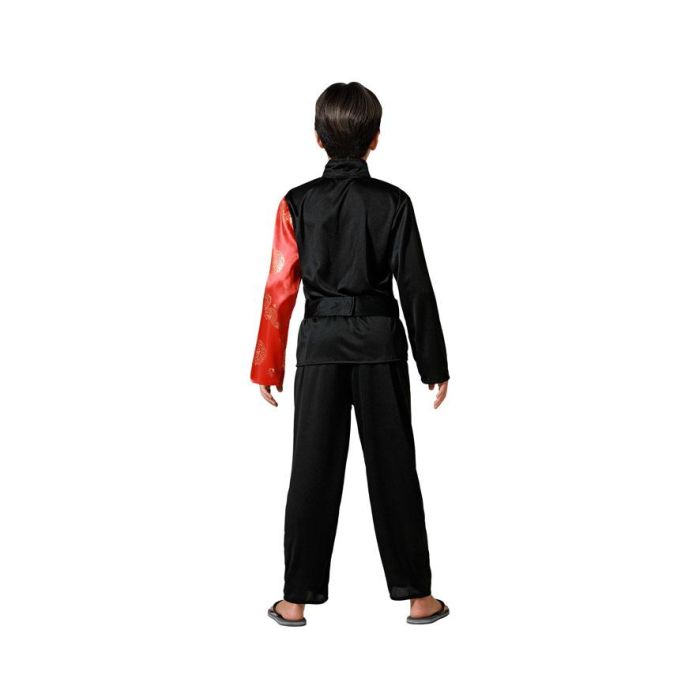 Déguisement Chinois Noir pour Garçon 7-9 Ans - Costume Asiatique Taille Enfant en Polyester avec Chemise à Manches Longues, Pantalon et Ceinture