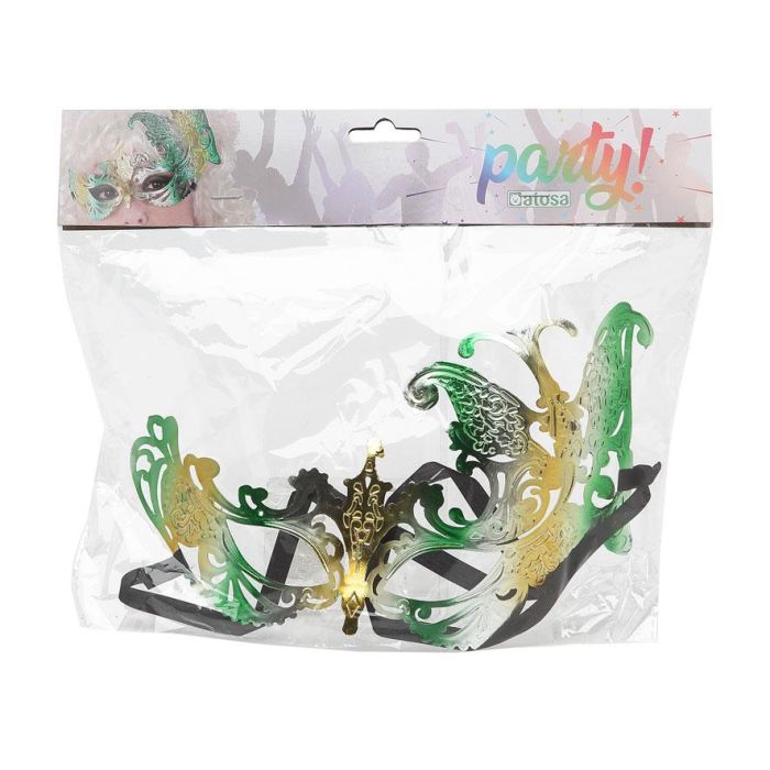 Masque vénitien papillon multicolore vert avec effets métallisés - Dégradé de vert, design ajouré avec ailes hautes et brillants, parfait pour carnaval et fêtes thématiques
