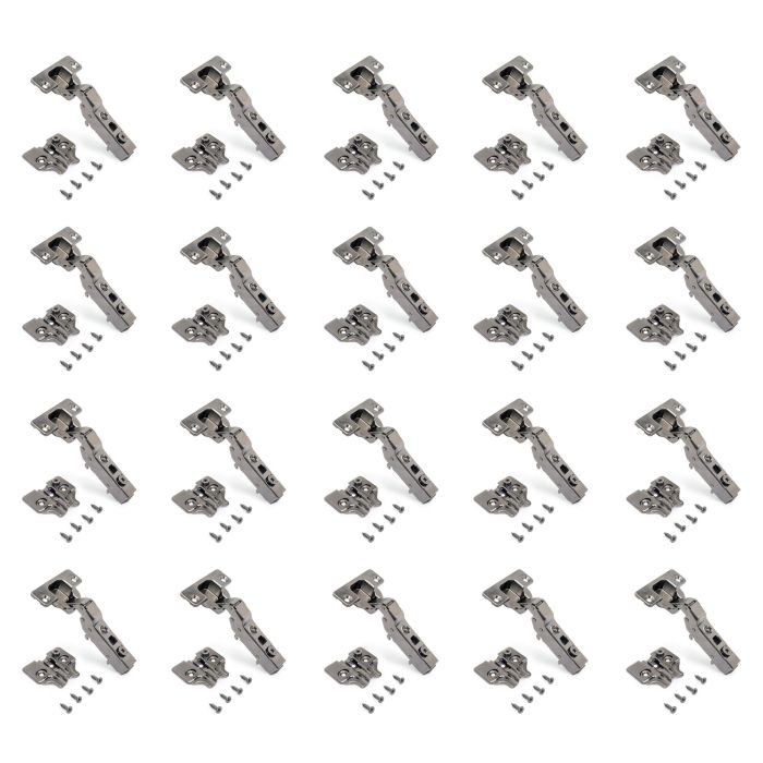 Emuca Lot de 20 charnières coudées X91 avec fermeture amortie et embases à visser, hauteur 0, acier, titane 0 Emuca Lot de 20 charnières coudées X91 avec fermeture amortie et embases à visser, hauteur 0, acier, titane 0