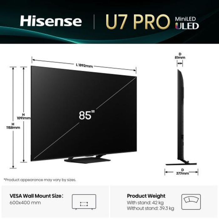 TV intelligente Hisense 85U7Q PRO 85" 4K Ultra HD LED HDR 1 TV intelligente Hisense 85U7Q PRO 85" 4K Ultra HD LED HDR 1