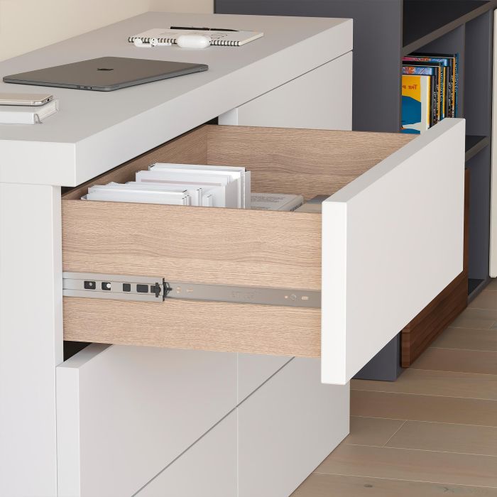 Emuca Lot de 5 jeux de coulisses pour tiroirs, roulement à billes, hauteur 45mm, profondeur 600mm, à sortie totale, avec push, fermeture amortie, zingué 3