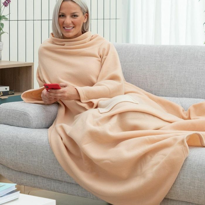 Pack Chaussons Chauffants Micro-ondes et Couverture à Manche Individuelle avec Poche Centrale InnovaGoods 3