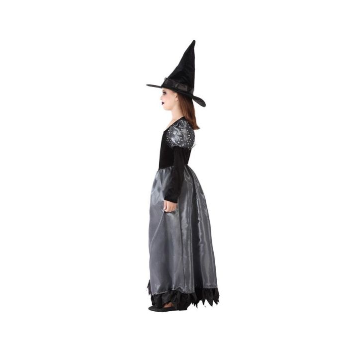 Déguisement de Sorcière pour Enfant 3-4 Ans - Costume Fille Halloween avec Chapeau Pointu et Détails Brillants en Gris et Noir - Polyester