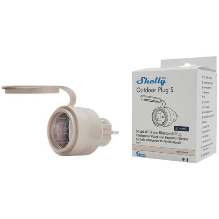 Shelly Plug & Play "Outdoor Plug S Gen3" Zwischenstecker für draußen 12A Messfunktion WLAN Matter BT 1