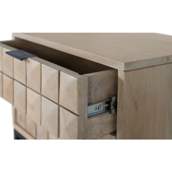 GINER Y COLOMER - Table de nuit en bois de manguier avec placage en pointe de diamant et base en métal noir - 42x13x31 cm 3 GINER Y COLOMER - Table de nuit en bois de manguier avec placage en pointe de diamant et base en métal noir - 42x13x31 cm 3