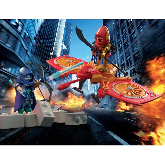 Playmobil 71833 - Figurine Les Super Héros, Héro avec Drone contre un Ninja, Jouet Enfant Montage 4 Ans et Plus, Univers Miniature