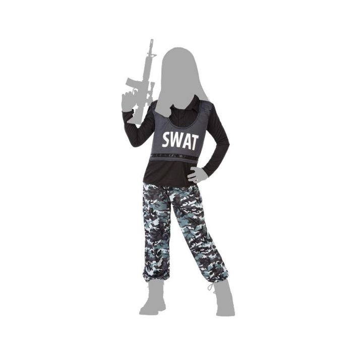 Déguisement Enfant Policier SWAT Unisex 2 Pièces - T-Shirt et Pantalon - Taille 5-6 Ans - Noir - Polyester