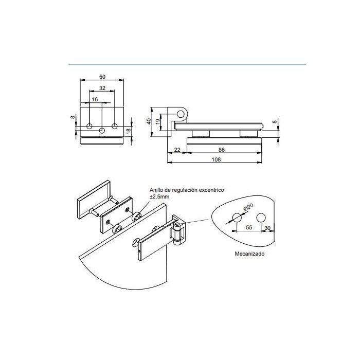 Emuca Charnière pour porte en verre avec garniture, charnière horizontale avec embout de 40mm, pour porte de 8-12mm, aluminium et acier, peinte en noir 3 Emuca Charnière pour porte en verre avec garniture, charnière horizontale avec embout de 40mm, pour porte de 8-12mm, aluminium et acier, peinte en noir 3