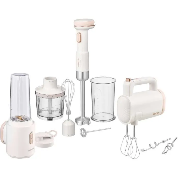 SENCOR Mixeur Plongeant Sans Fil SHB 9130WH - 11.1 V - Batterie Li-Ion - Avec Hachoir 500 ml, Tasse 700 ml, Mousseur à Lait et Batteur - Blanc