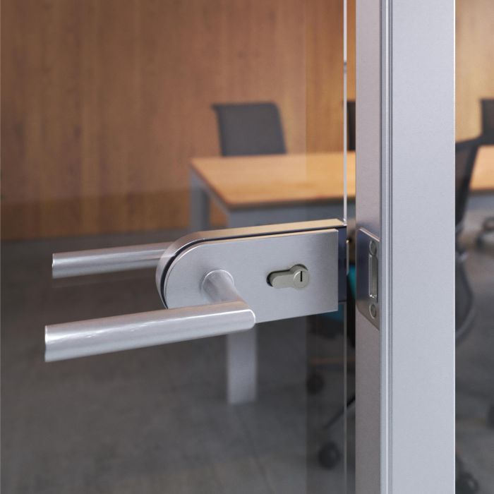 Emuca Serrure pour porte en verre avec cadre en bois, cylindre avec clés, pour porte en verre 8-12mm, acier et aluminium, anodisé mat 3