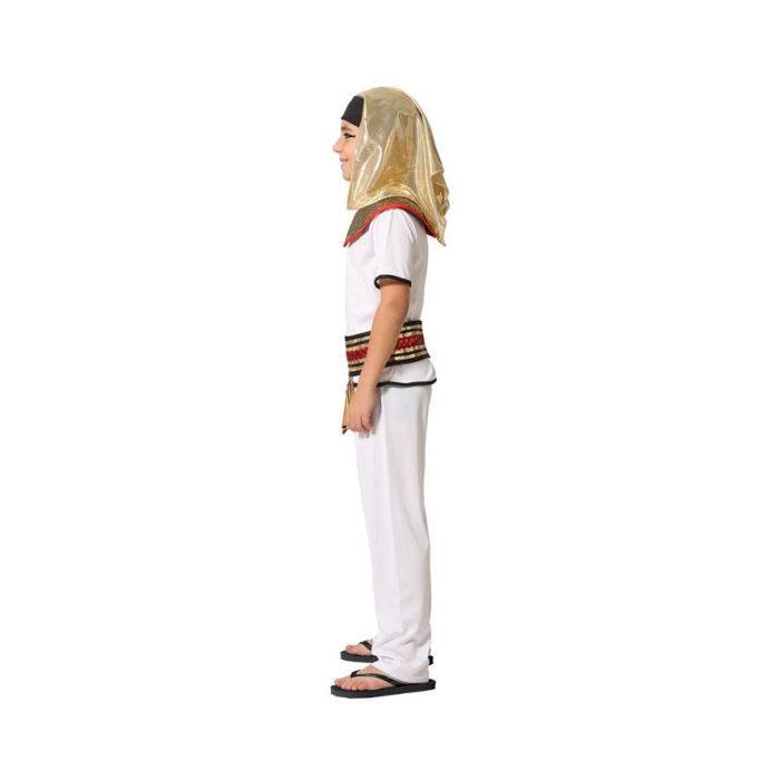 Déguisement d'Enfant Pharaon Égyptien 10-12 Ans - Costume 5 Pièces Blanc et Doré avec Toge et Coiffe - Polyester